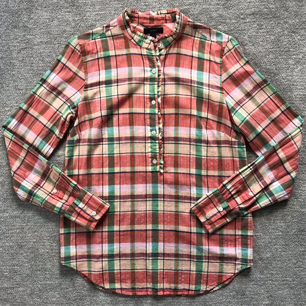 J. Crew Plaid Long Sleeve Peach/Green Popover